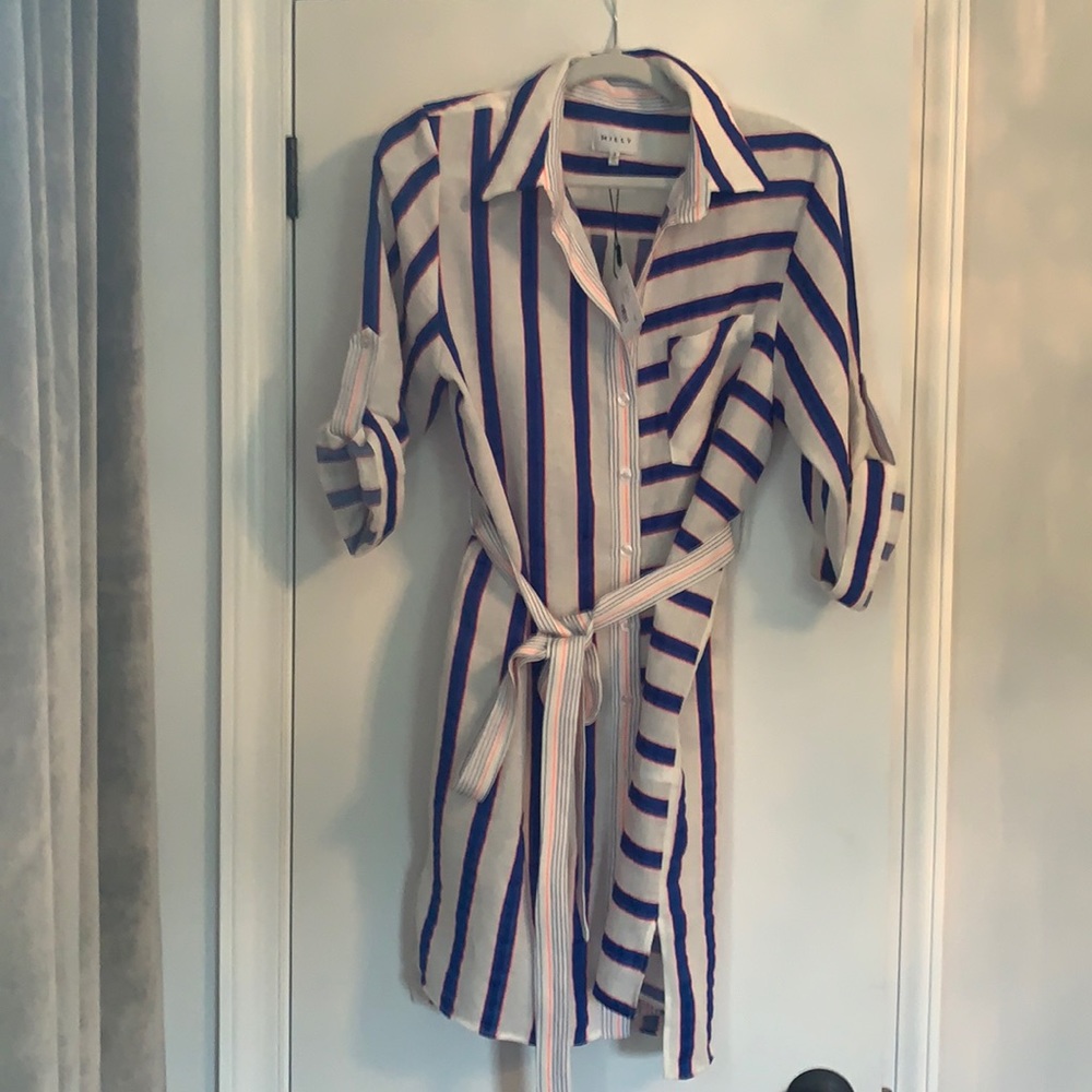 Milly Blue and White Striped Midi Dress